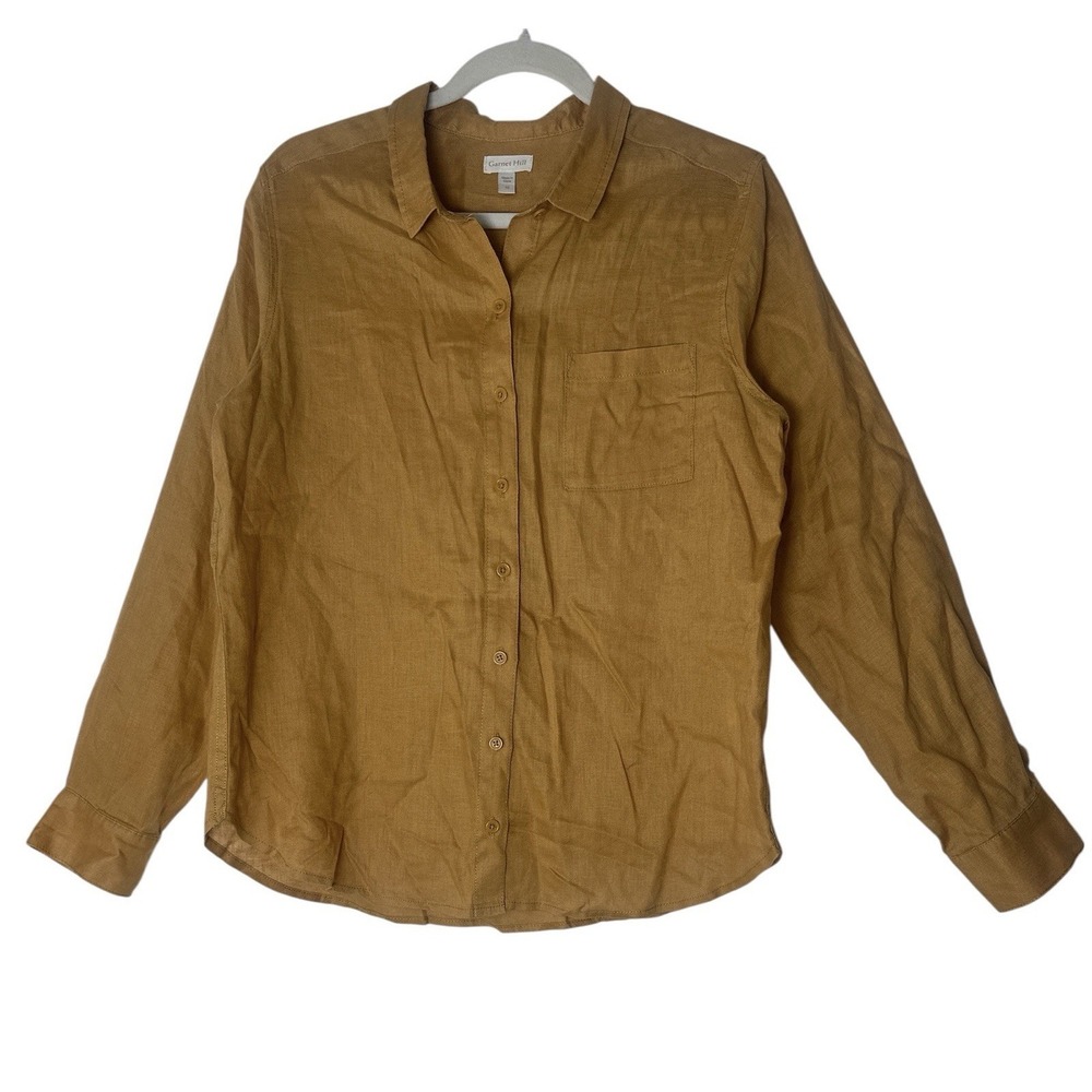 Garnet Hill 100% Linen Shirt Women's Button Up Size 10 Coastal Beach Long Sleeve